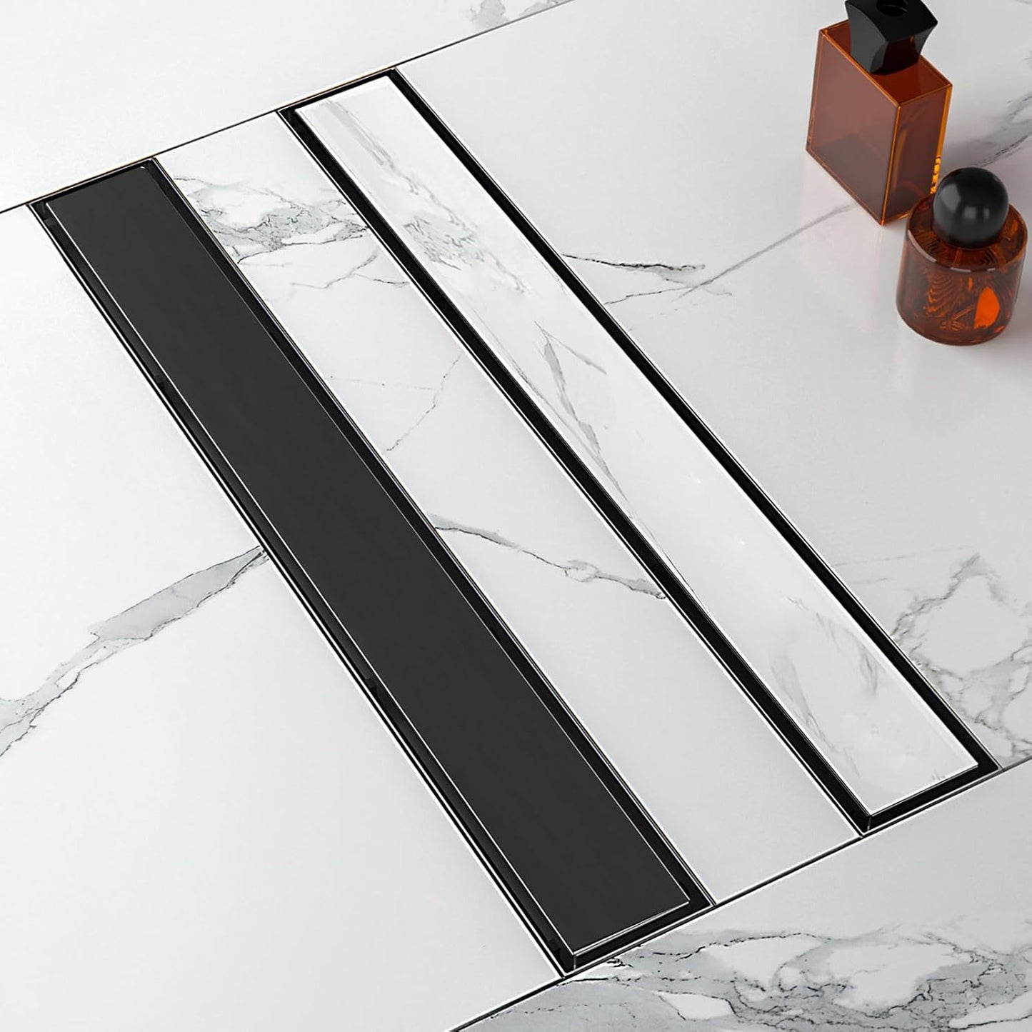24 Inch Linear Shower Drain-Matte Black, with Tile Insert Grate | AISI 304 Stainless Steel Shower Drain, Rectangle Shower Floor Drain with Leveling Feet, Fits Bathroom & Balcony etc