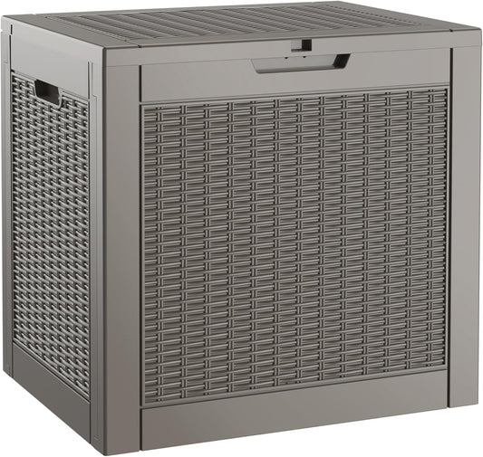 Outdoor Storage Box 31 Gallon,Waterproof Indoor Ou... (Rattan Beige | Resin)