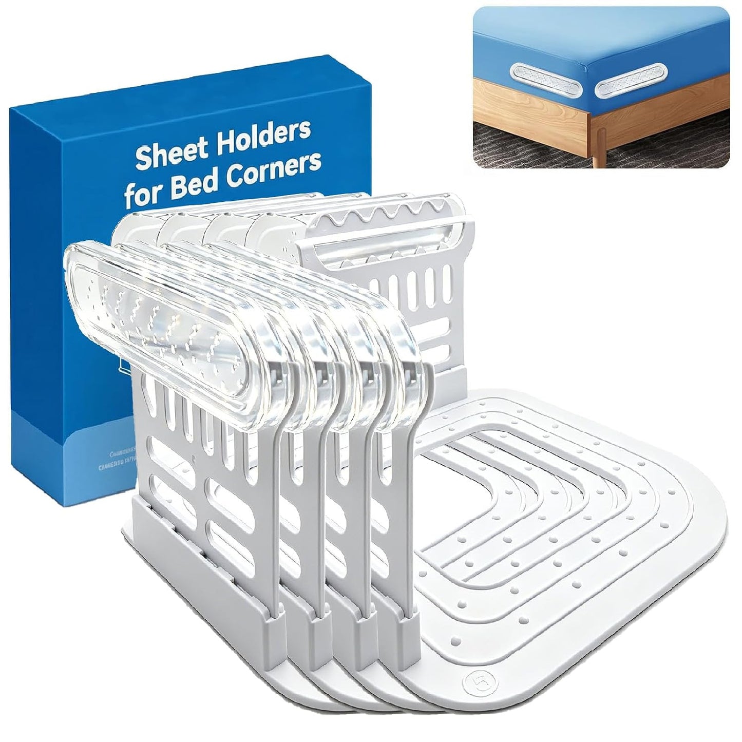 4 PCS Bed Sheet Holders for Corners, Non-Slip Mattress Clips | Universal Fit Fasteners, High Hardness Material, Firm & Tight Bedding Locks, Heavy Duty Grippers