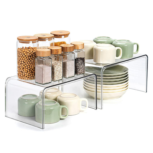 Clear Cabinet Organizer, Stackable Shelf Organizer... (2 Count | Transparency | PET)