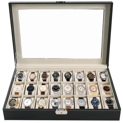 Watch Box 24 Slot Elegant Portable Black Watch Collection Box Case jewelry Men & Women