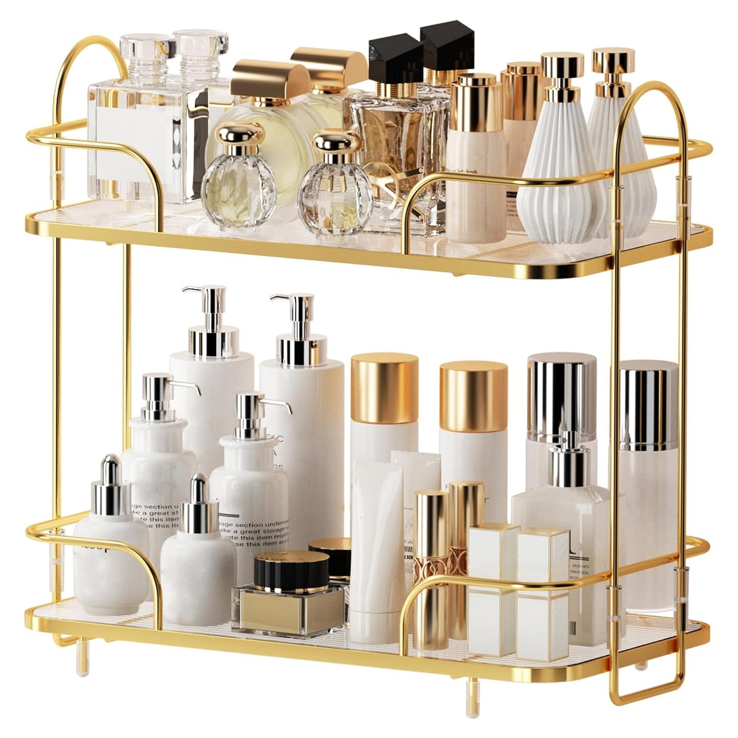 2 Tier Corner Bathroom Counter Organizer, Cosmetic Skincare Organizer, Bathroom Countertop Perfume Tray Vanity Organizer, Kitchen Spice Corner Storage Shelf | Cosmetic Skincare Organizer