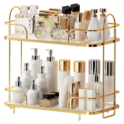 2 Tier Corner Bathroom Counter Organizer, Cosmetic Skincare Organizer, Bathroom Countertop Perfume Tray Vanity Organizer, Kitchen Spice Corner Storage Shelf | Cosmetic Skincare Organizer