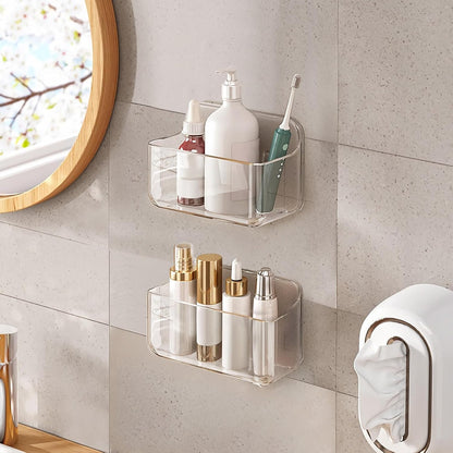 Wall Mount Organizer, 2Pc Small Adhesive Cabinet Door Organizer | Bathroom Shelf for Wall,No Drilling Hang Adhesive Shelf, with 3Pack Self Adhesive Tapes, for Bathroom, Kitchen, Living Room