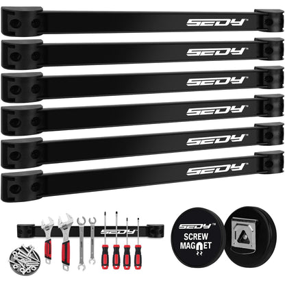 SEDY Magnetic Tool Holder Storage Organizer: 7-Piece Garage Wall Mount Rack Organization Strip Power Magnet Organizers Mounted Workbench Board Slatwall Van Hanger