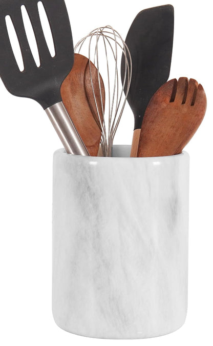 Radicaln Marble Utensil Holder Kitchen Counter, 6.5 Inch Spoon Crock | Handmade White Stone, Utensil Caddy & Crock, Countertop Organizer, Kitchen Decor, Spoon Holder, Non Slip Base, Gift Ready