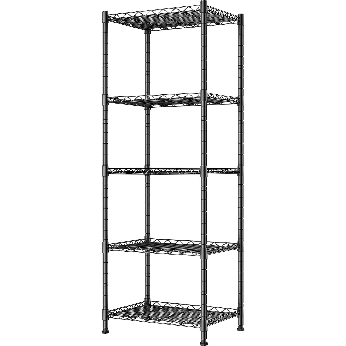5-Wire Shelving Metal Storage Rack Adjustable Shelves,Standing Storage Shelf Units for Laundry Bathroom Kitchen Pantry Closet(Black,11.8" D x 16.6" W x 53.5" H)