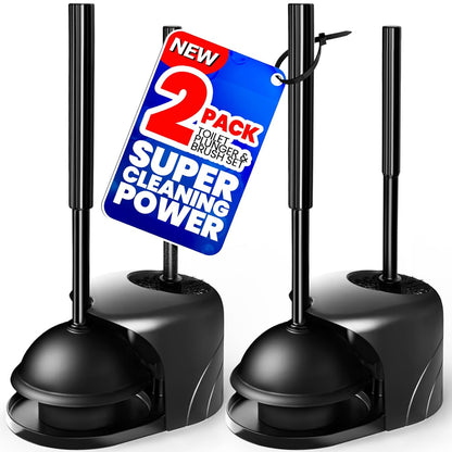 2Pack 2 in 1 Toilet Brush and Plunger Set, Extende... (Bright Black)