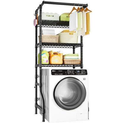 U11 Mini Over Washer and Dryer Shelves, 3 Tiers Laundry Room Storage and Organizer Standing Shelf, Metal Freestanding Clothes Drying Rack, 28.3”W x 19.7”D x 77.6”H, Black