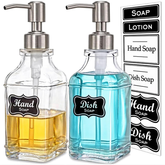 2Pack Hand&Dish Glass Soap Dispenser with Rust Pro... (2 Count | 2 Pack Silver | Glass)