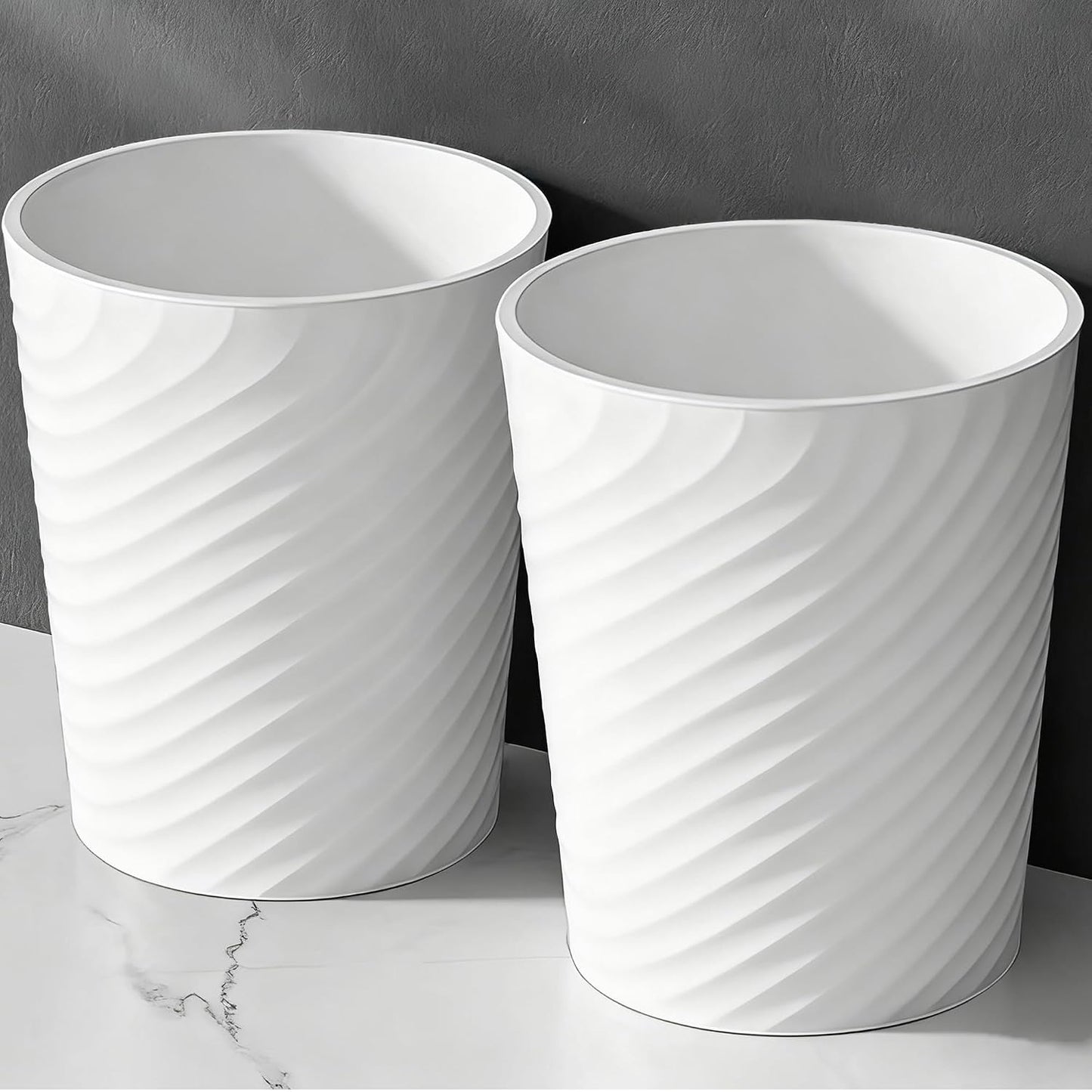 Bathroom Trash Can 1.8 Gallon Small Waste Basket Garbage Can for Dorm Kitchen Toilet Office Bedroom, 2 Pack White