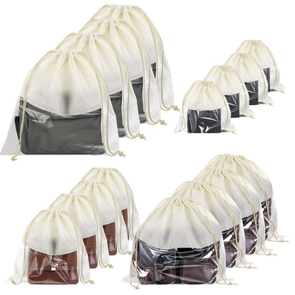 16 Pcs Dustproof Drawstring Bags Purse Dust Storage Bags for Handbags Covers Non Woven Fabric Cloth Pouch String Packing Organizer Shoe Pouch