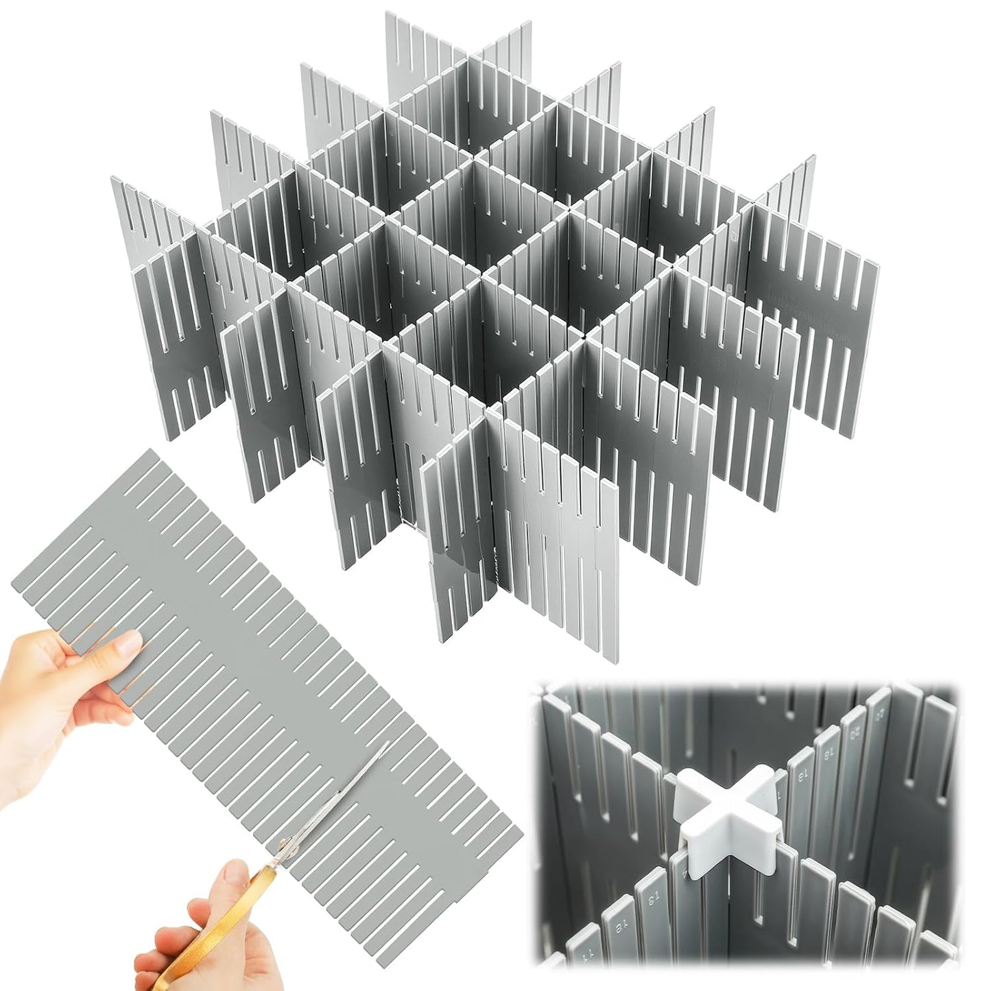 15 Pcs 5.12 Tall Drawer Divider Adjustable Drawer Organizer,Grey | DIY Deep Storage Organizer Separator with Fixed Buckle for Underwear Socks Dormitory Office Kitchen Bedroom
