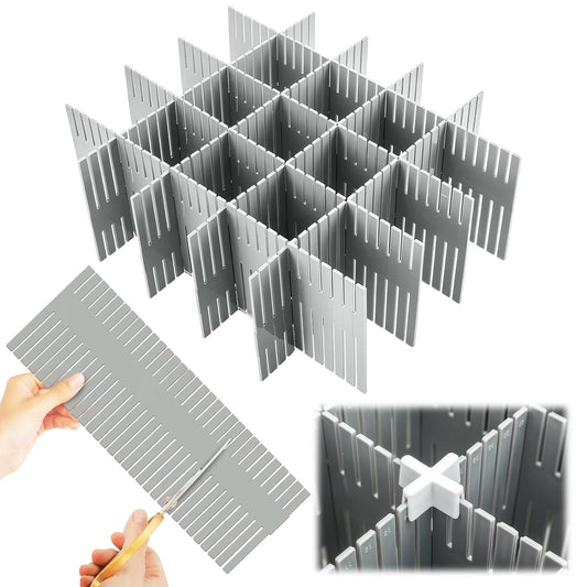 Blosssound 15 Pcs 5.12 Tall Drawer Divider Adjustable Drawer Organizer,Grey | DIY Deep Storage Organizer Separator with Fixed Buckle for Underwear Socks Dormitory Office Kitchen Bedroom