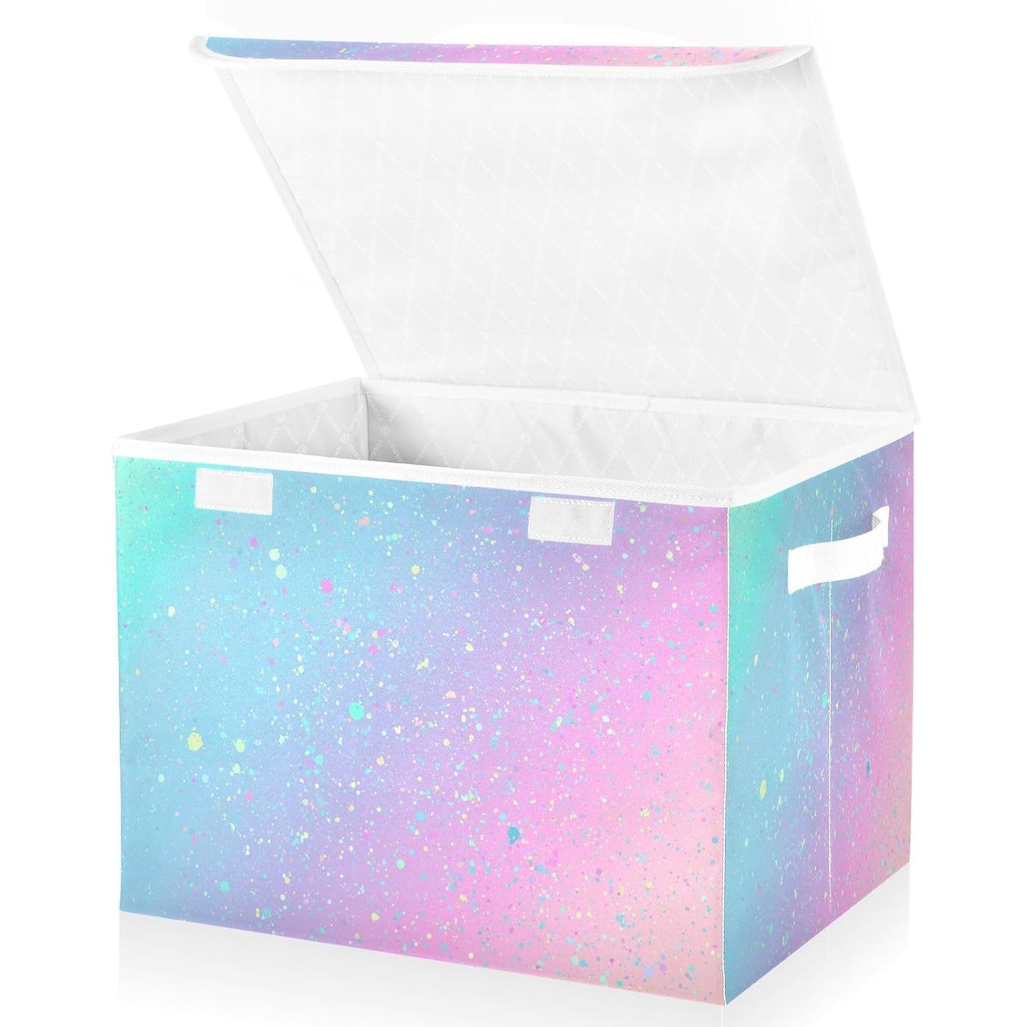 Large Collapsible Storage Bins with Lids, Unicorn Background with Rainbow Storage Baskets Organizer Containers with Handles for Clothes