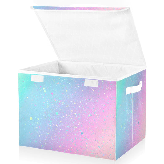 Large Collapsible Storage Bins with Lids, Unicorn Background with Rainbow Storage Baskets Organizer Containers with Handles for Clothes