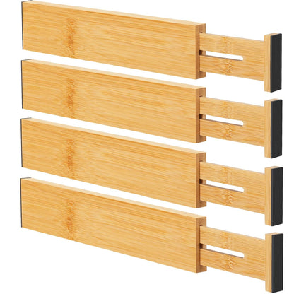 Bamboo Drawer Dividers, Adjustable Drawer Organizers, Fits 12.6–16" Drawers | 2.5" High, 4 Pack Expandable Drawer Separators for Kitchen, Nursery, Dressers & Office Storage, Natural