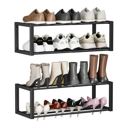 Homeiju Hanging Shoe Organizer,2 Pack Wall Mounted Shoe Rack Holds 12 Pairs,Space Saving Metal Wall Shoe Rack,Hanging Shoe Rack Shoe Holder for Small Space,Entryway,Closet,RV,Camper（Black