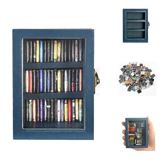 SIHPTO Mini Anxiety Bookshelf Desktop Decor Gift for Book Lovers | Mini Library Ornament with 60 PCS Mini Books, Stress Relief Fidget Decor for Home & Office