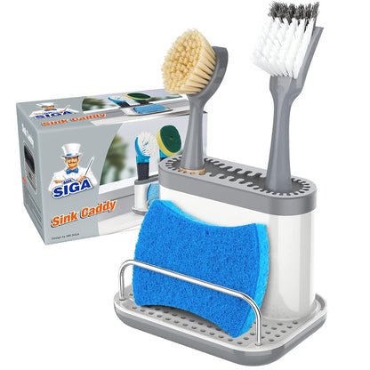 MR.SIGA Sink Caddy, Kitchen Sink Organizer Sponge Holder with Drip Tray | Kitchen sink caddy organizer, keeps sink tidy