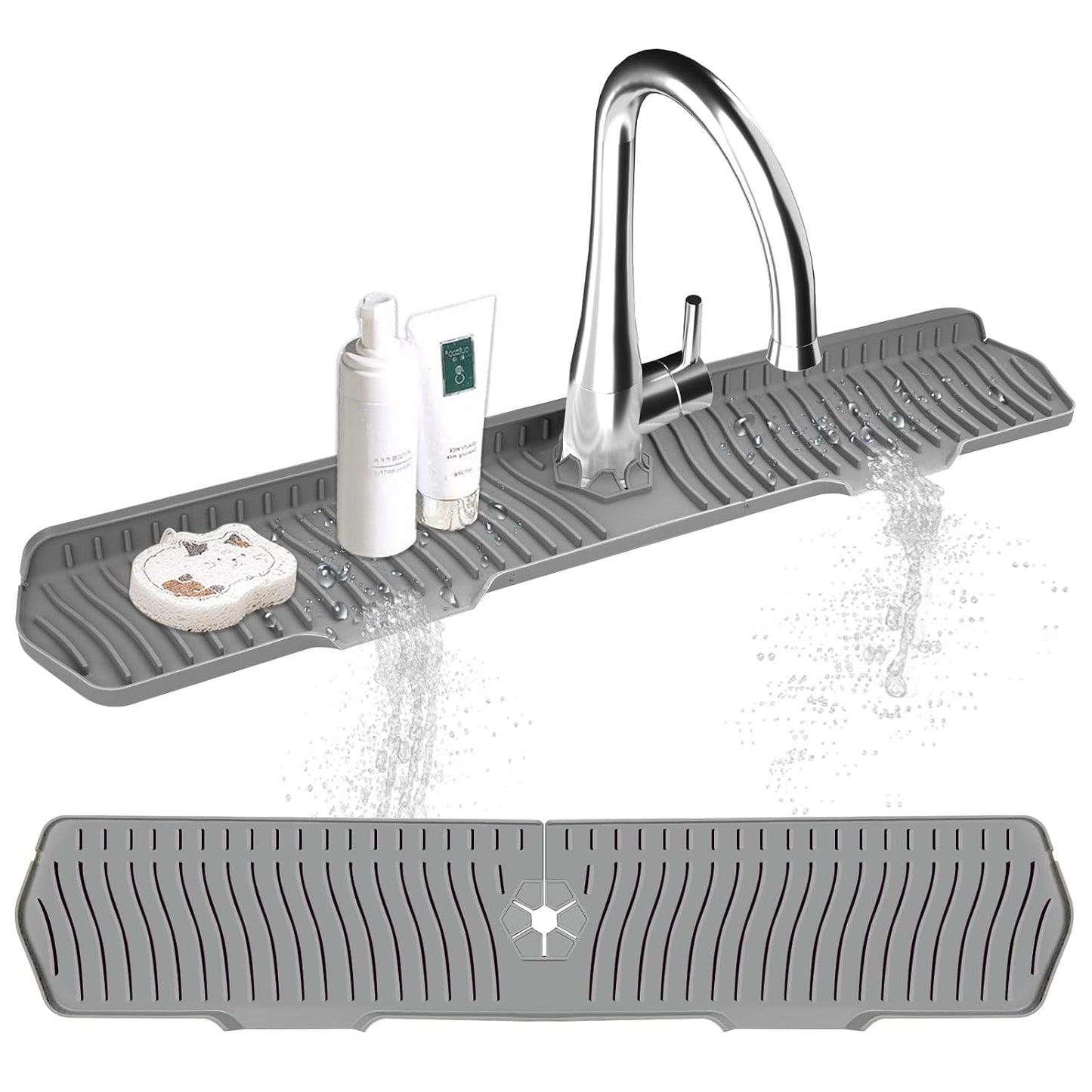 Kitchen Sink Splash Guard Gen2-30" x 6'' Silicone Sink Mat Splash Guard fit for Countertop, Bathroom,Farmhouse,RV by EBIGIC (Grey)
