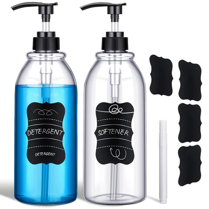 2 Pack 34 oz Clear Plastic Pump Bottles Dispenser Lotion Liquid Hand Empty Shampoo and Conditioner Dispenser Bathroom Kitchen Refillable Shampoo Container with Label Pen