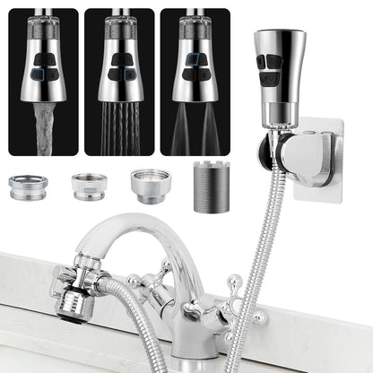 CECEFIN Kitchen Faucet Hose Attachment, 4-Mode ON/Off Spray Head w/Filter | 4.9Ft Stainless Steel Hose, Water Saving Aerator w/ 3-Way Diverter Valve, for Laundry/Bathroom Sink Hair Washing Pet Shower