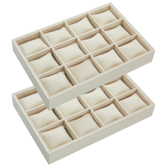 2 Pieces 12 Grid Velvet Watch Tray Jewelry Organiz... (2 Count | Beige | Engineered Wood)