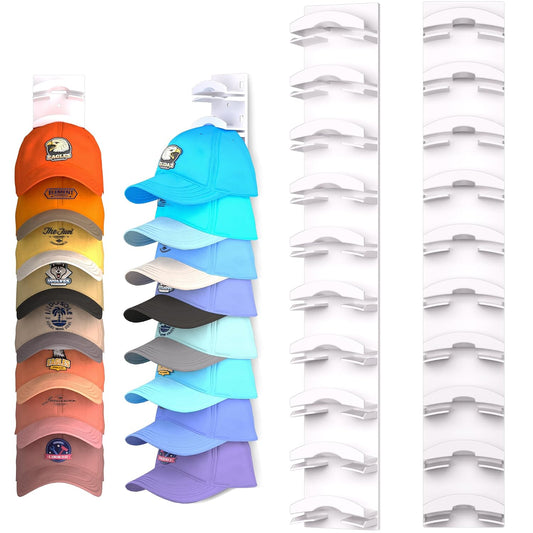 Hat Organizer for Baseball Caps 2Pack, Hat Rack for Wall with Strong Adhesive Hold up to 20 Hats, Hat Hanger Holder Display for Door Closet, Cap Organizer Storage Multilayer Two Mounting Option(White)