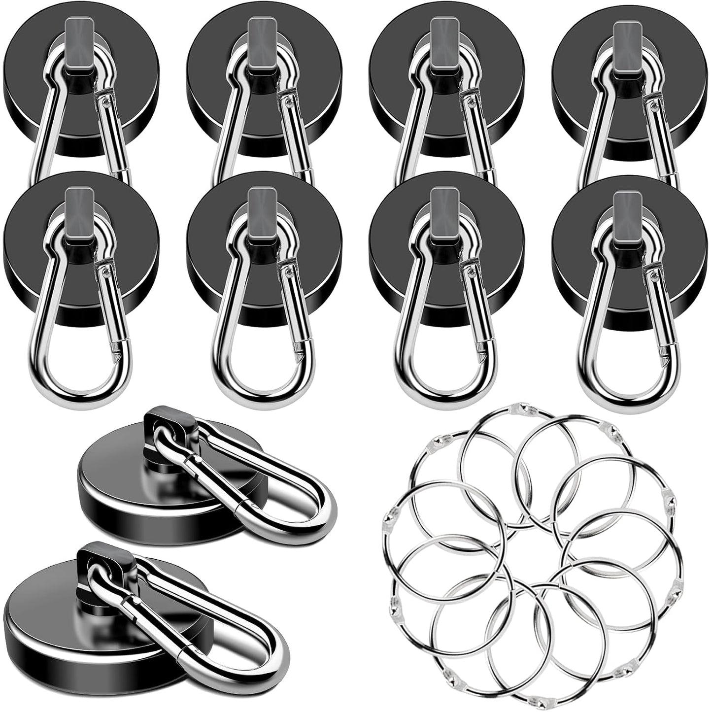 Magnetic Hooks Heavy Duty 110LBS+ Strong Neodymium Magnets | With Swivel Carabiner Hook Black Magnetic Hangers Magnet Hooks for Locker Home Cruise Cabin Office 10 Pack