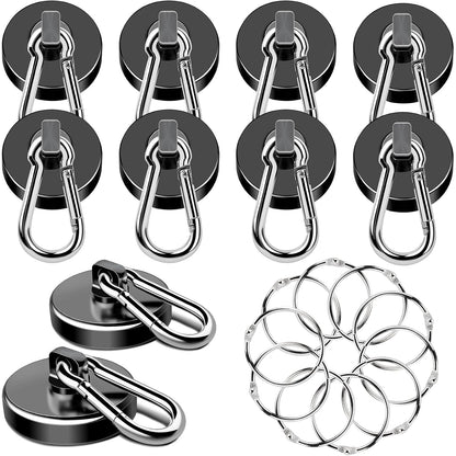 Magnetic Hooks Heavy Duty 110LBS+ Strong Neodymium Magnets | With Swivel Carabiner Hook Black Magnetic Hangers Magnet Hooks for Locker Home Cruise Cabin Office 10 Pack