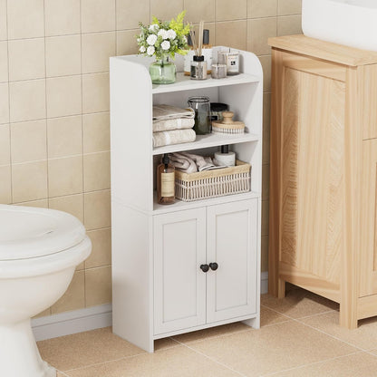 Small Bathroom Storage Cabinet, Toilet Paper Storage Cabinet | Bathroom Floor Cabinet with Doors and Shelves, Bathroom Organizers for Small Spaces, 7.9" D x 14.6" W x 31" H, White