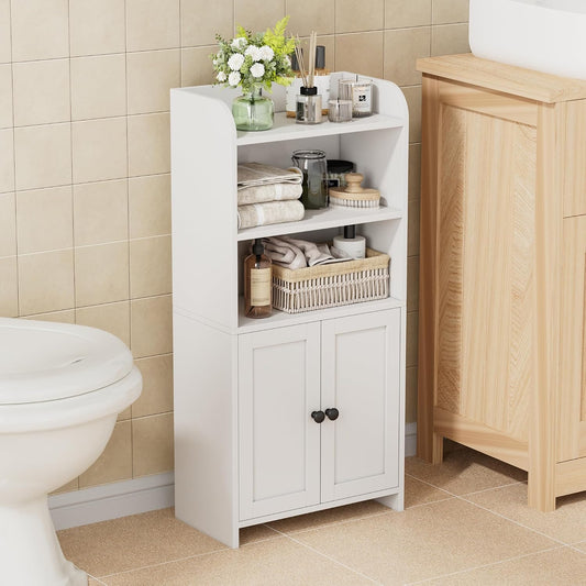 Small Bathroom Storage Cabinet, Toilet Paper Storage Cabinet | Bathroom Floor Cabinet with Doors and Shelves, Bathroom Organizers for Small Spaces, 7.9" D x 14.6" W x 31" H, White