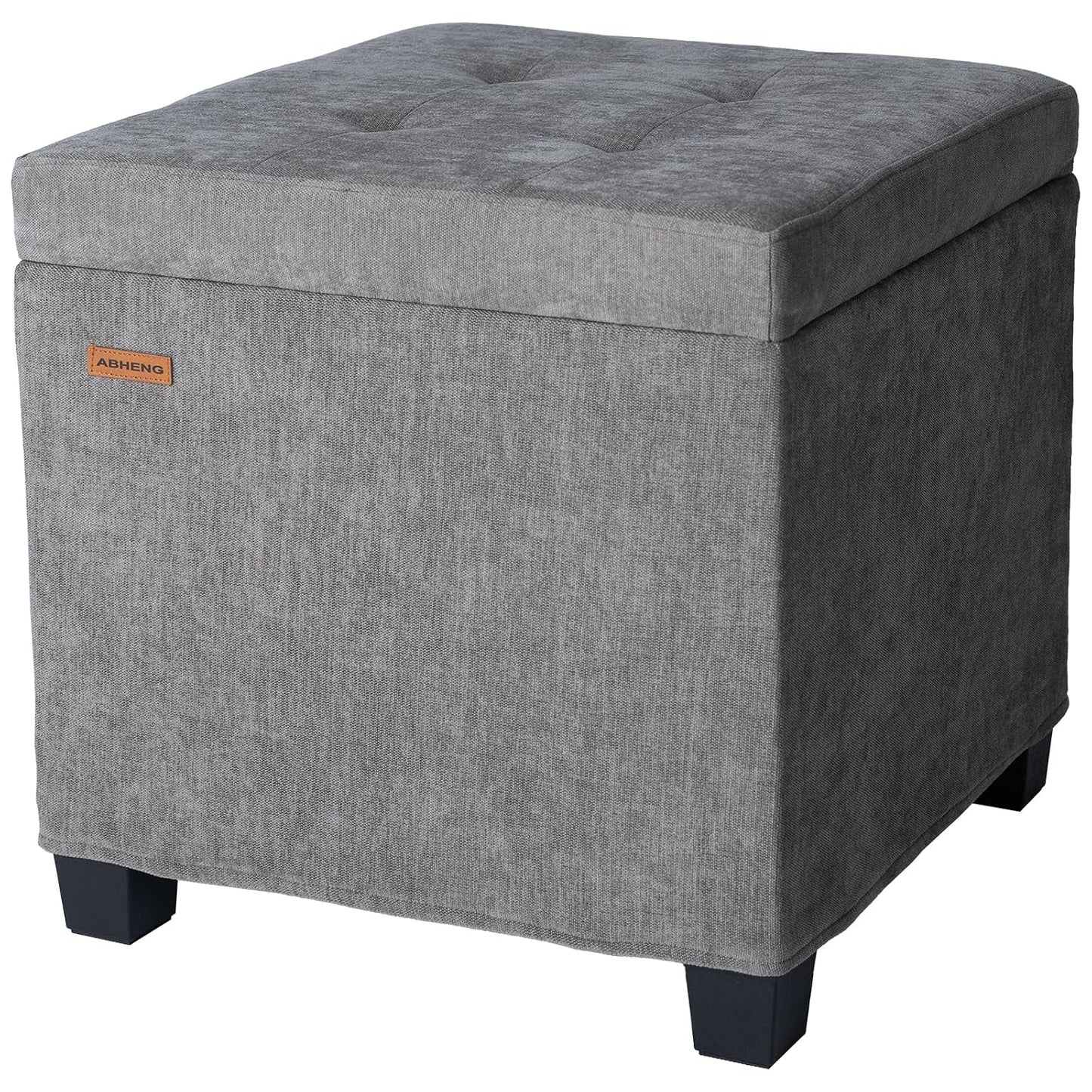 Chenille Cover Steel Frame Ottoman with 48L Storage,17.7" x 17.7" x 17.7" Square Linen Storage Ottoman Stool Cube with Legs,for Dorm Livingroom Gray UASND641G