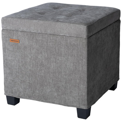Chenille Cover Steel Frame Ottoman with 48L Storage,17.7" x 17.7" x 17.7" Square Linen Storage Ottoman Stool Cube with Legs,for Dorm Livingroom Gray UASND641G