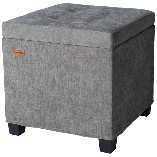 Chenille Cover Steel Frame Ottoman with 48L Storage,17.7" x 17.7" x 17.7" Square Linen Storage Ottoman Stool Cube with Legs,for Dorm Livingroom Gray UASND641G
