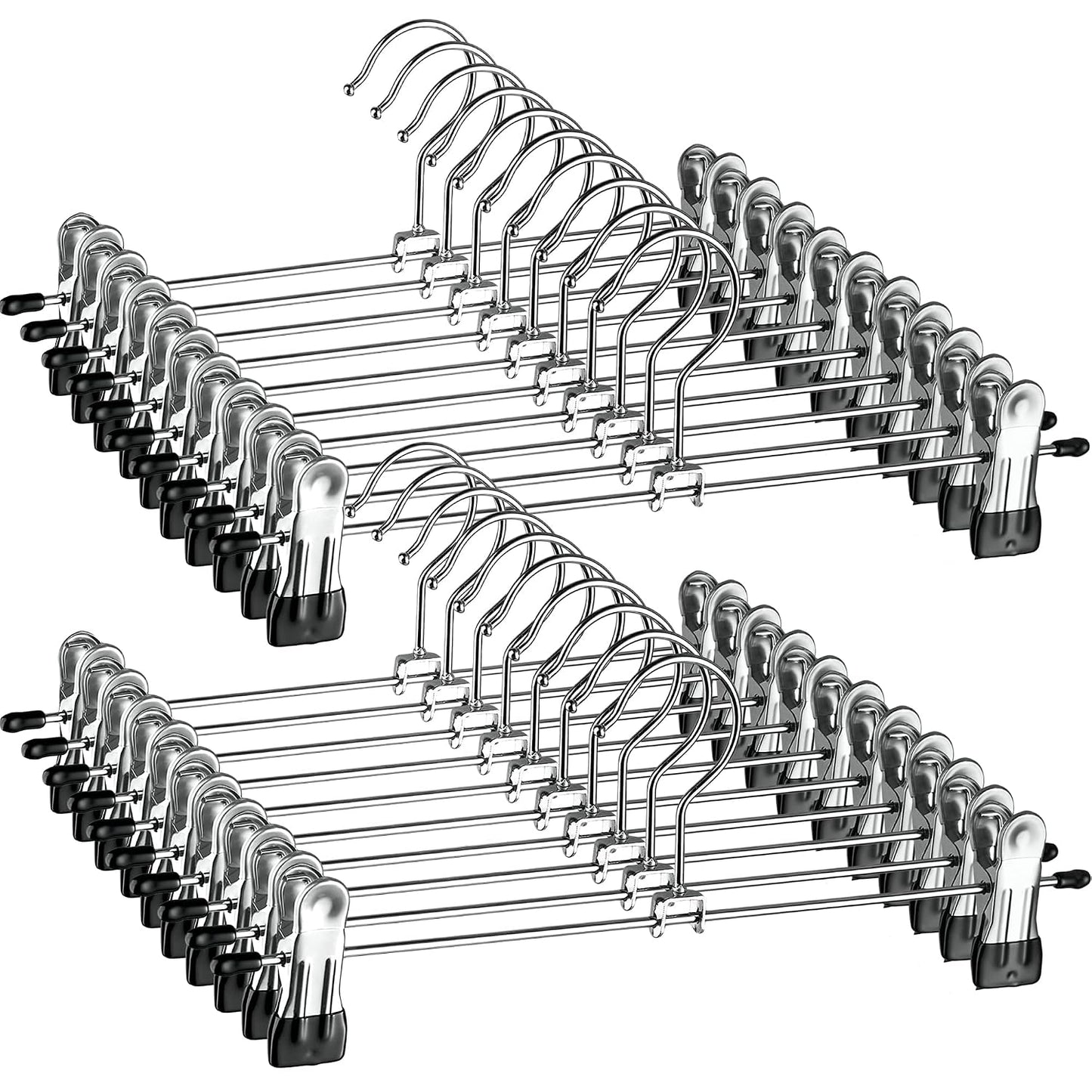 ZOBER Metal Pants Hangers with Clips - Pack of 20 Space Saving Skirt Hangers for Women - Chrome, Non-Slip, Adjustable Clips, for Pants, Skirts, Jeans Closet Organization, College Dorm Essentials