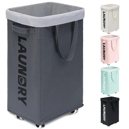 Goodpick 75L Laundry Basket with Wheels & Removable Wash Bag for Dorm | Rolling Laundry Basket with Handles for Dirty Clothes, Fodable Hamper for Laundry Room, Dorm Room Essentials, Grey