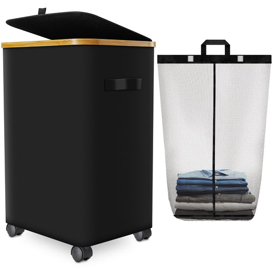 Laundry Hamper with Wheels,20 Gal (75L) Laundry Ba... (Black | Oxford fabric)