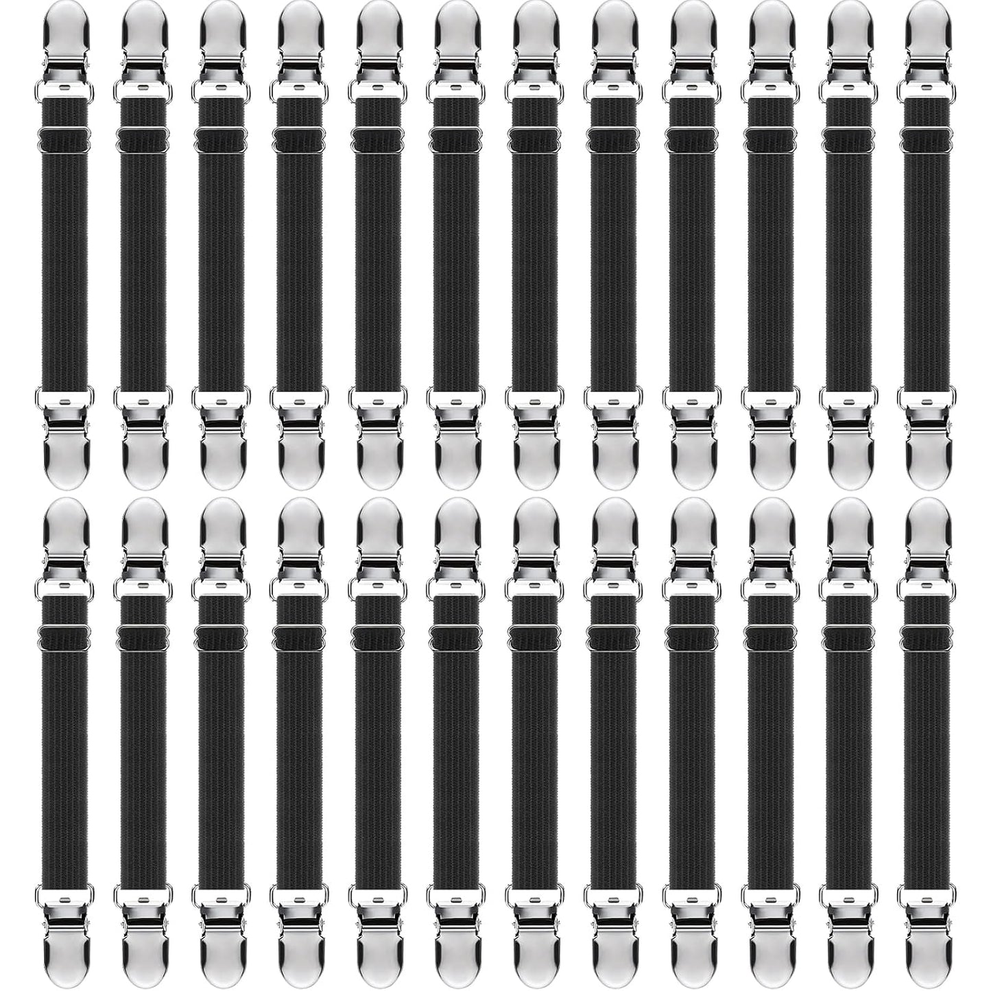 Boao 24 Pcs Bed Sheet Clips Straps Heavy Duty Adjustable Fasteners Elastic Fitted Bed Holder Mattress Corner Sheet Fasteners for Home Room Couch Supplies(Black,8-12 Inch)