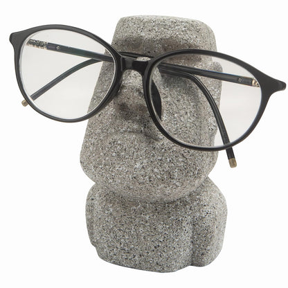Moai Eyeglass Holder Stand Easter Island Stone Decoration Fun Glasses Holder Display Stands Modern Home Resin Sculptures Decorative Nightstand Home Office Desk Decor (Gray)
