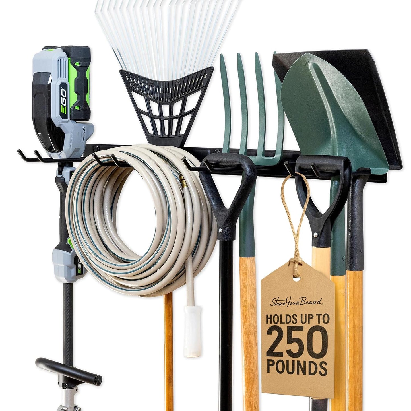 StoreYourBoard Garage Tool Organizer, 36 in, Holds 250 lb | Garden Tool Rack Wall Mount, Garden Tool Organizer, Shovel Wall Mount, Rubber Coated Hooks