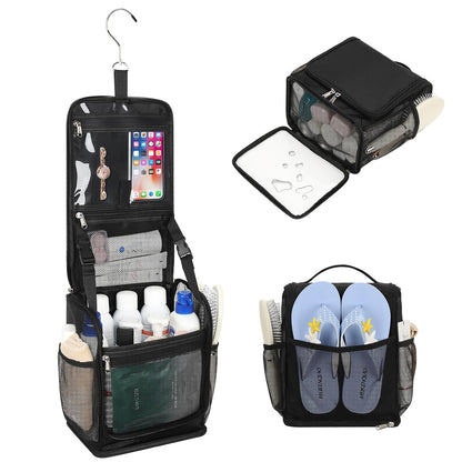 Mesh Shower Caddy Portable, Toiletry Bags for Travel, Hanging Shower Organizer Tote Bag for College Dorm Students Girls Boys, Dry and Wet Separation with Metal Hook