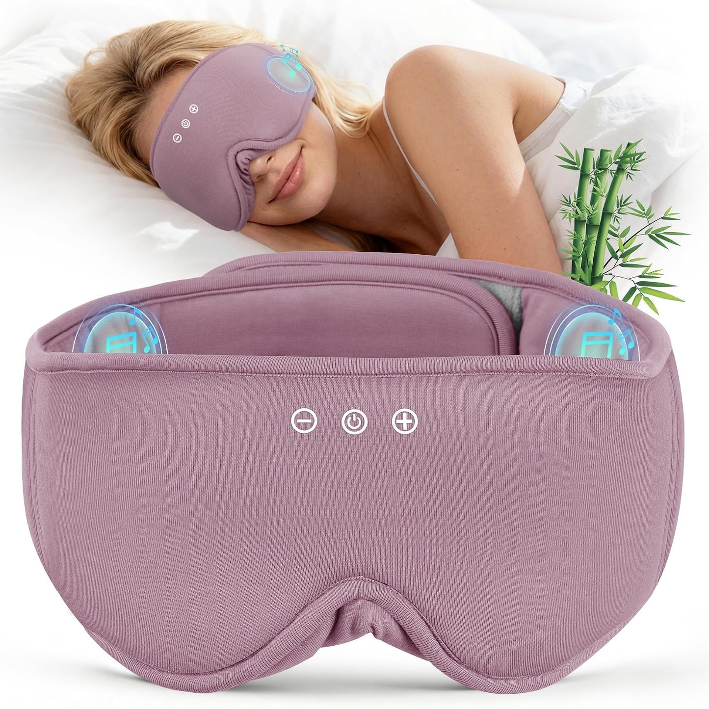 MUSICOZY Bluetooth 5.4 Sleep Headphones, Wireless Eye Mask Bamboo Fiber | Flat Full Coverage Design, Ultra-thin Speakers, 14-hour Playtime, Washable Removable Module for Sleeping, Meditation, Travel