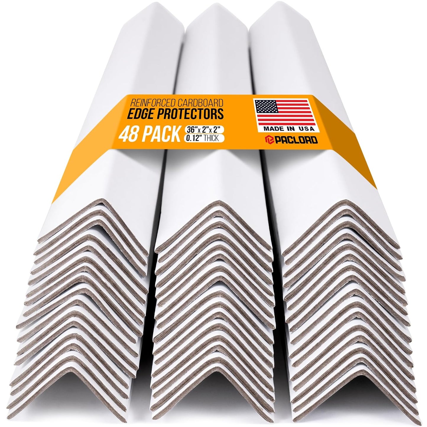 36" x 2" x 2" Reinforced Cardboard Edge Protectors, Pack of 48 | 0.12" Thick Medium-Duty Cardboard Corner Protectors for Shipping – American Quality V-Board Pallet Edge Protectors