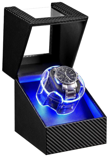 ANWBROAD Watch Winder for Automatic Watches, Single Watch Winder with LED | 4 Modes Automatic Watch Winder box for Men and Women, Winding Watch Rotator with Super Quiet Motor, Type-C Adapter UJWW006C