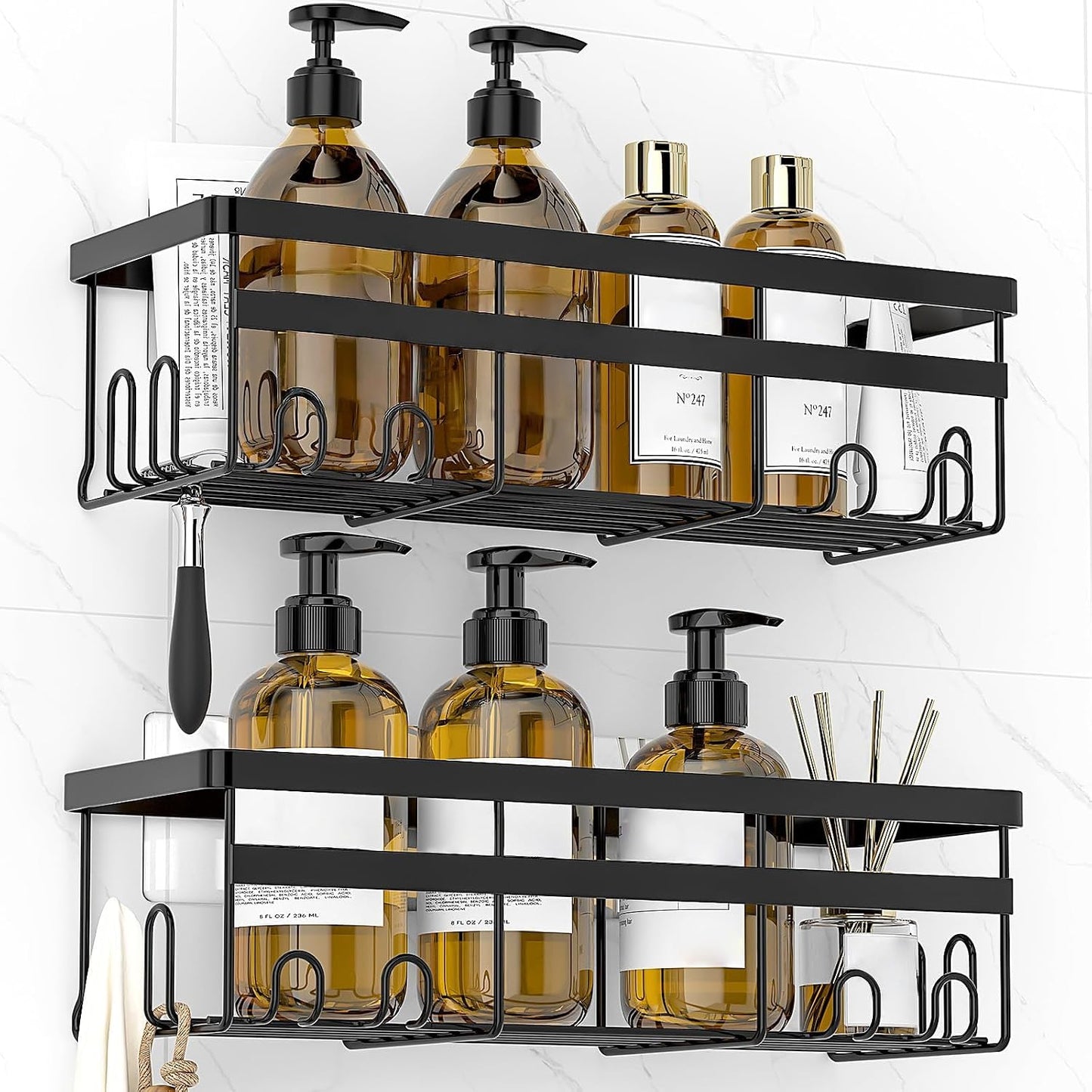 2 Pack Adhesive Shower Caddies, No Drill Bathroom Shelves, X-Large | Stainless Steel Shower Shelf, Hanging Shower Organizers for Bathroom Storage, Home Decor, Bathroom Accessories