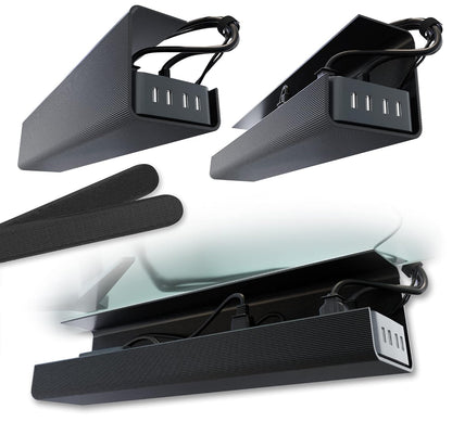 No-Screw Under Desk Cable Management Tray - Self-Adhesive Installation, Cord Management, Cable Tray, Under Desk Wire Organizer - Black Set of 2