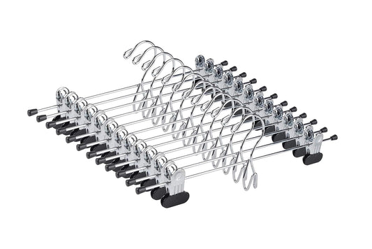 Amber Home 20 Pack Heavy Duty Metal Pants Skirt Hangers, Stackable, Adjustable Clips, Space Saving for Jeans, Slacks