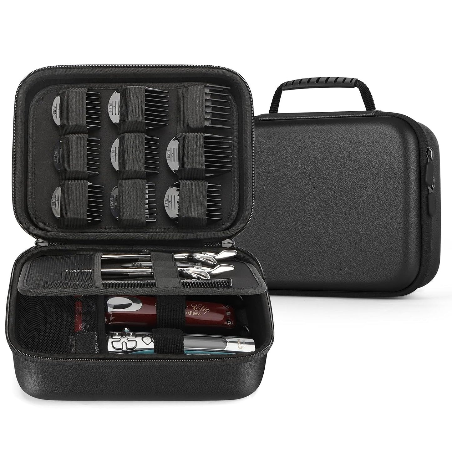 Hard Barber Accessories Case for Hair Clippers Cutting Barber Holder PU | Mens Hair Cutting, Barber Supplies Holder, Organizer Storage Bag, Guard Grooming Kit